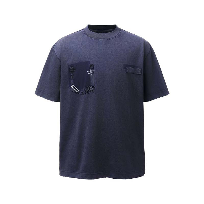 Wash and make old pocket round neck short sleeved shirt