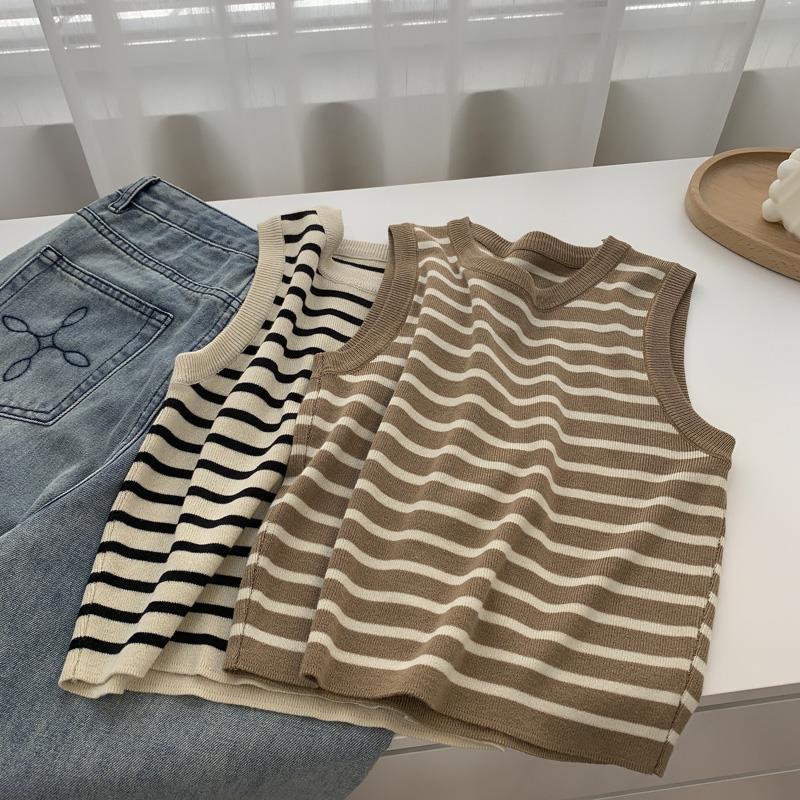 Retro Striped Ice-Silk Knitted Tank Top