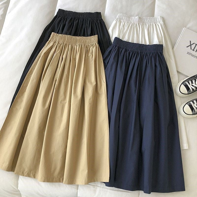 Elegant Slim Fit A-Line Skirt Pleated High Waist Midi Skirt