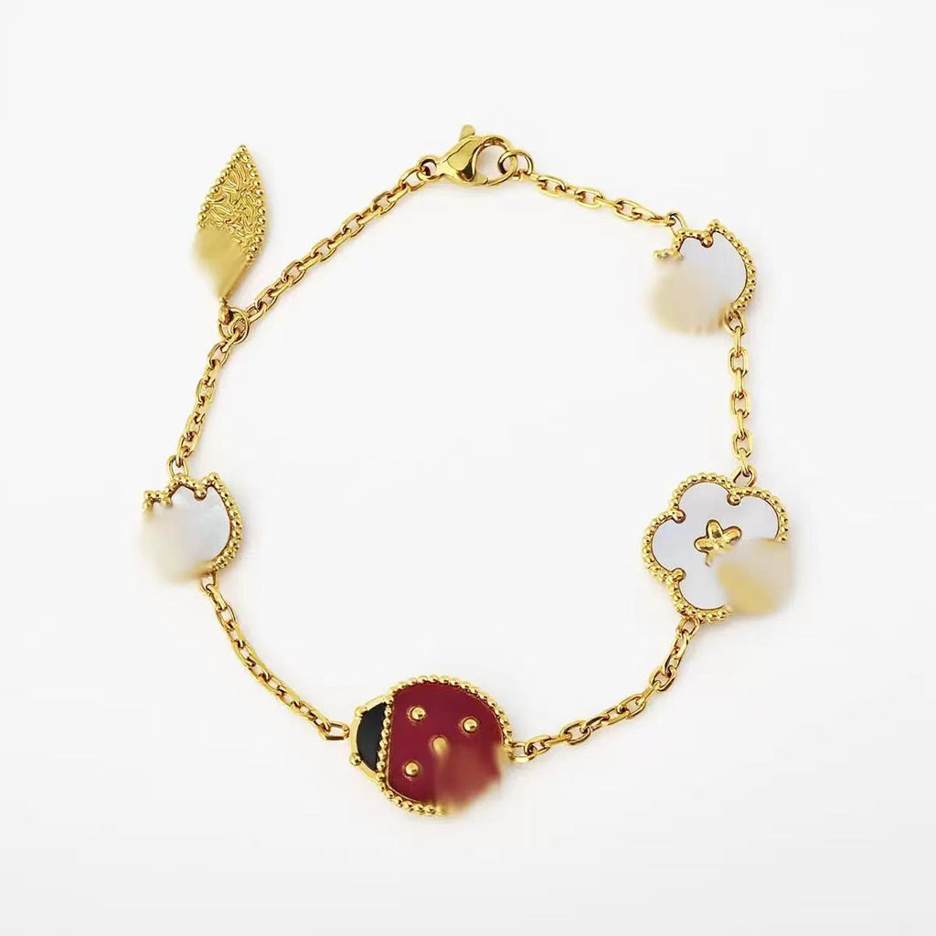 Romantic Cherry Blossom Seven Star Ladybug Bracelet Double sided Fritillaria Five Flower Bracelet