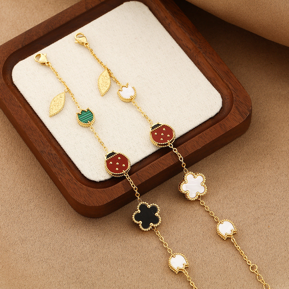 Romantic Cherry Blossom Seven Star Ladybug Bracelet Double sided Fritillaria Five Flower Bracelet