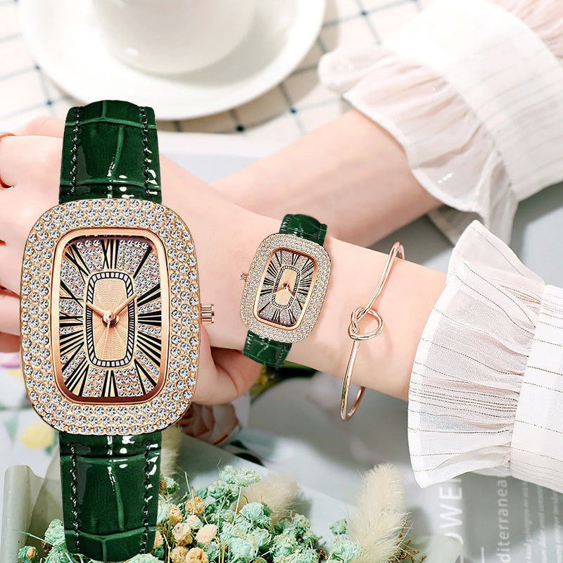 Emerald Green Starry Dial Rhinestone Watch