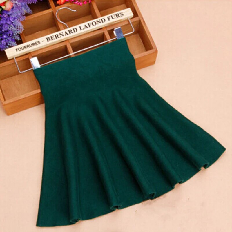 Spring Autumn New Women Skirt Knitting Woolen Midi Skirt Ladies High Waist Casual Pleated Elastic Flared Skirts Womens