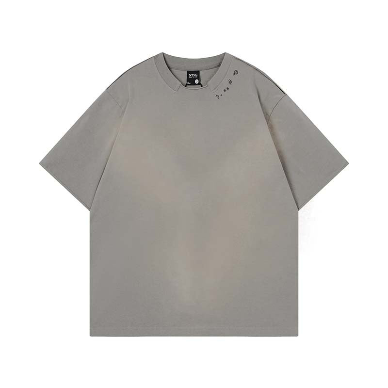 Character printing spray painting making old short sleeves