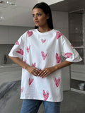 Hand-Painted Heart Graphic Printed T-Shirt