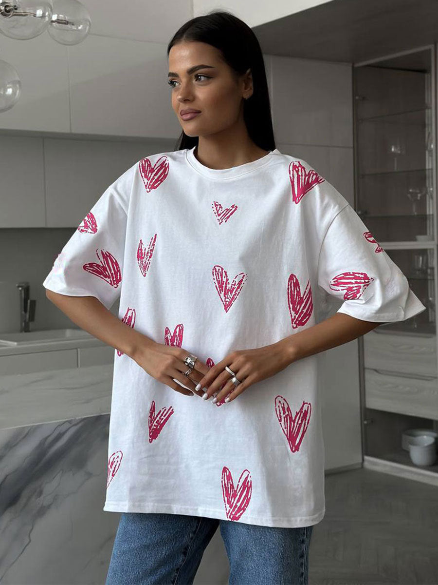 Hand-Painted Heart Graphic Printed T-Shirt