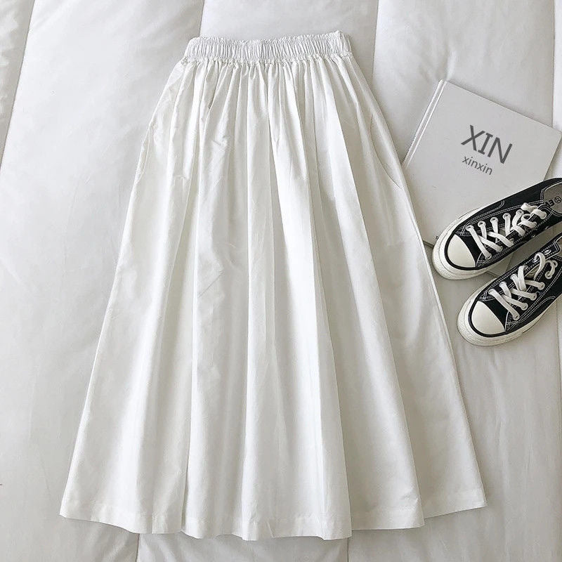 Elegant Slim Fit A-Line Skirt Pleated High Waist Midi Skirt