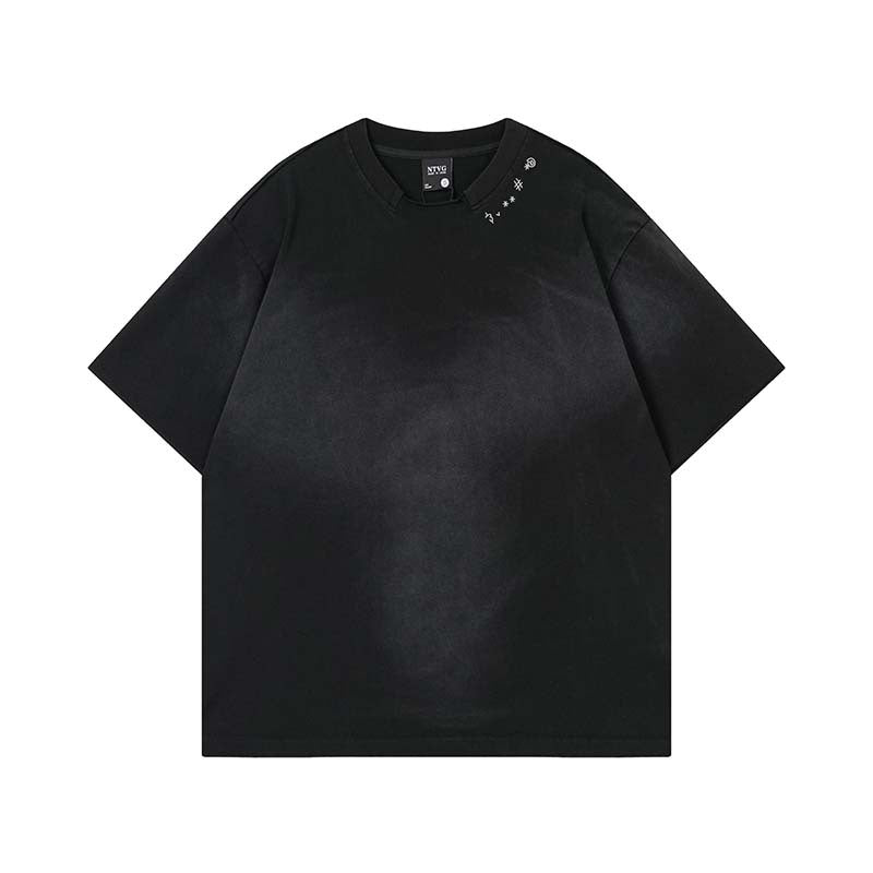Character printing spray painting making old short sleeves