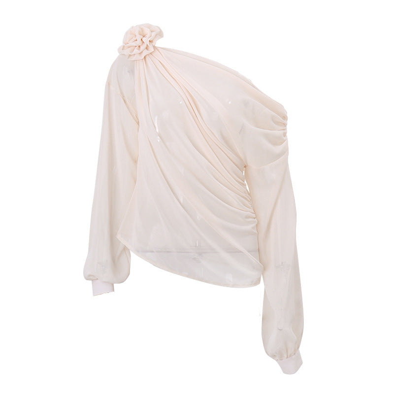 One-Shoulder Chiffon Slim-Fit Top
