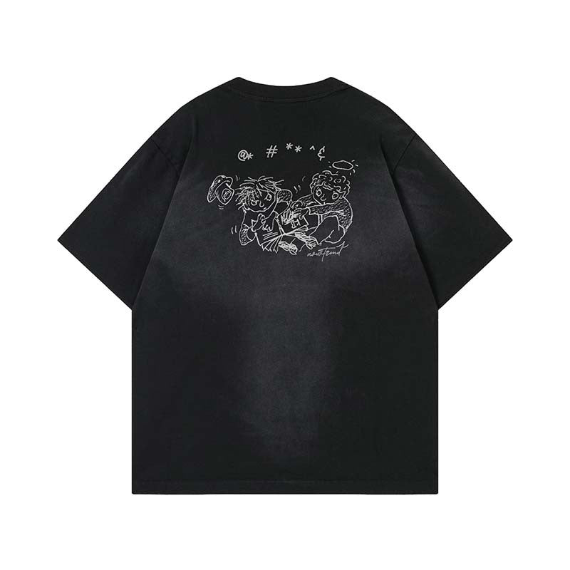 Character printing spray painting making old short sleeves