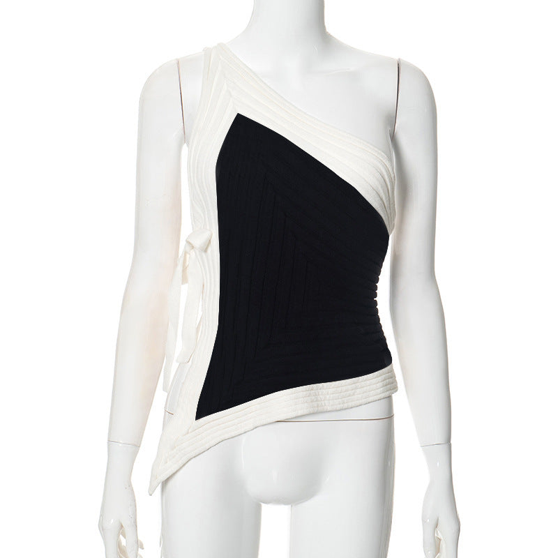 Contrast Asymmetric Halter Vest Top