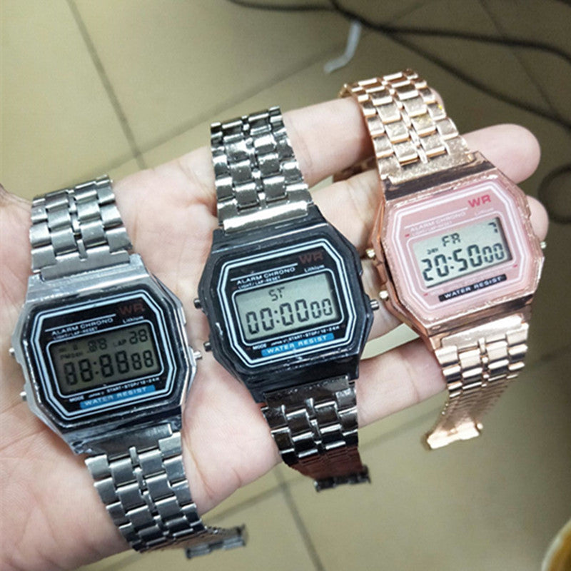 Multi-Color Digital Steel Strap Watch with Alarm & Backlight