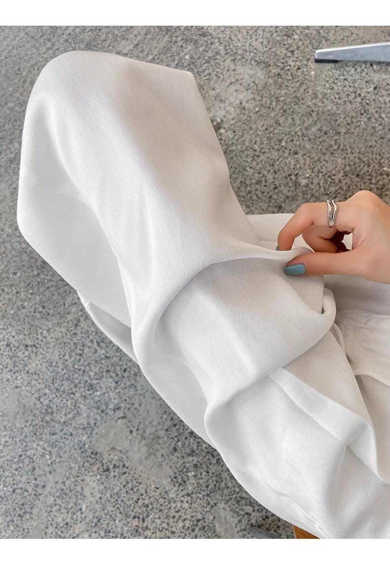 White High-Waisted Straight-Leg Wide-Leg Denim Pants for Women, Loose-Fit Long TrousersFlowing Fabric