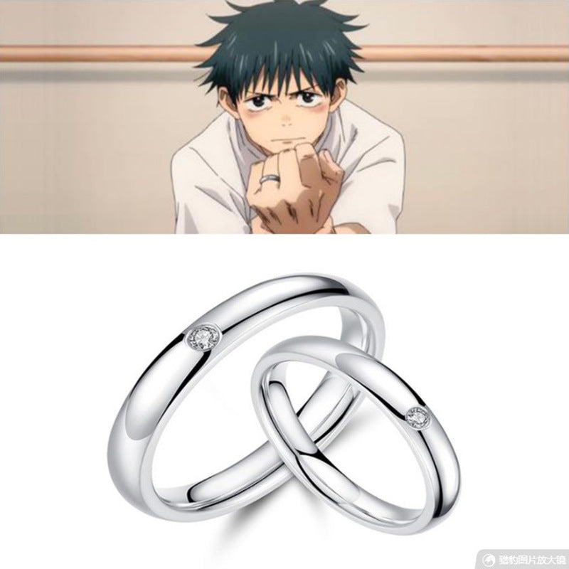 Anime Merchandise Jujutsu Kaisen Yuta Okkotsu Riko Style Couple Simple Open Ring Crystal Jewelry