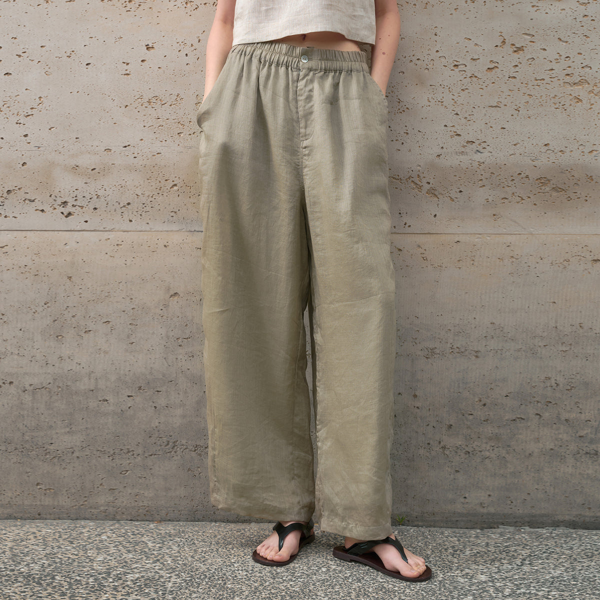 Pure Ramie Straight-Leg Drawstring Trousers