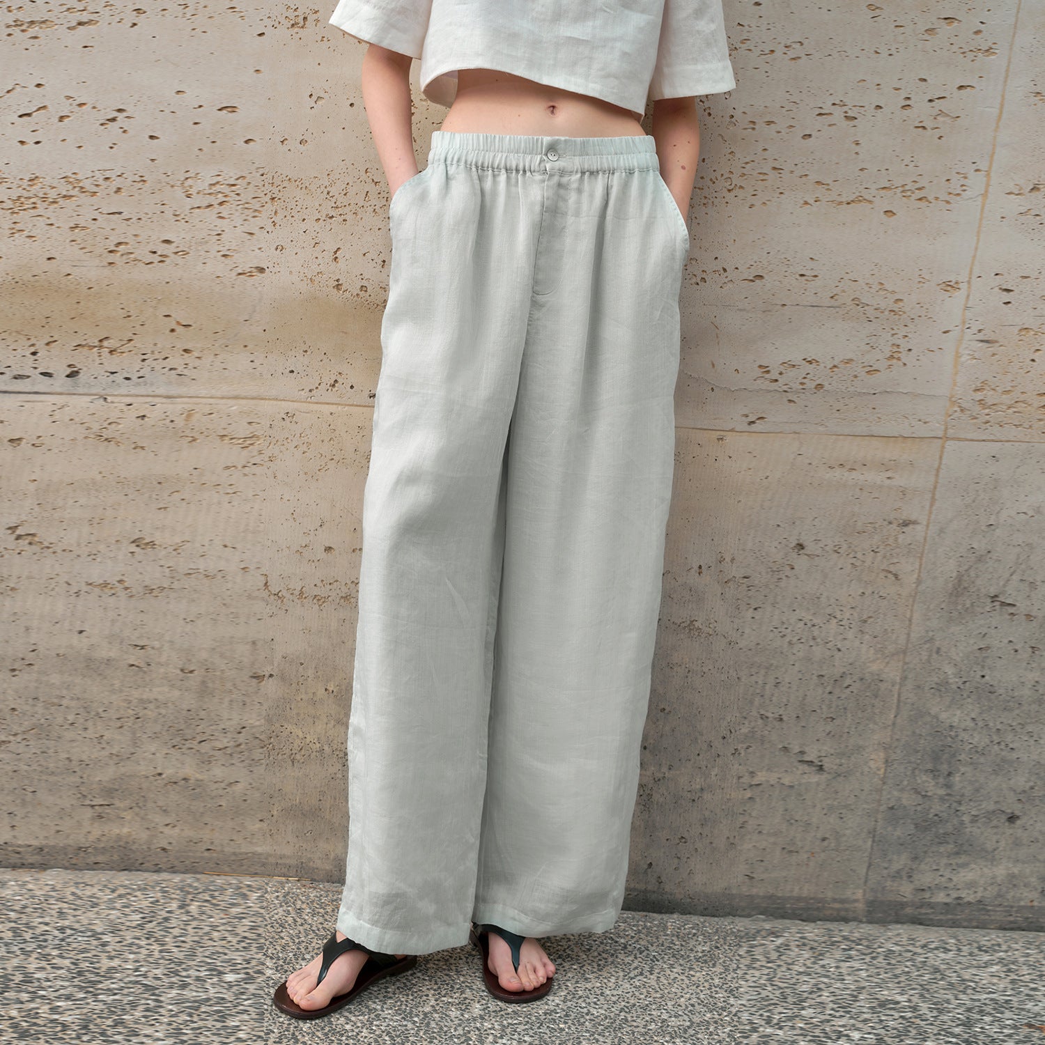 Pure Ramie Straight-Leg Drawstring Trousers
