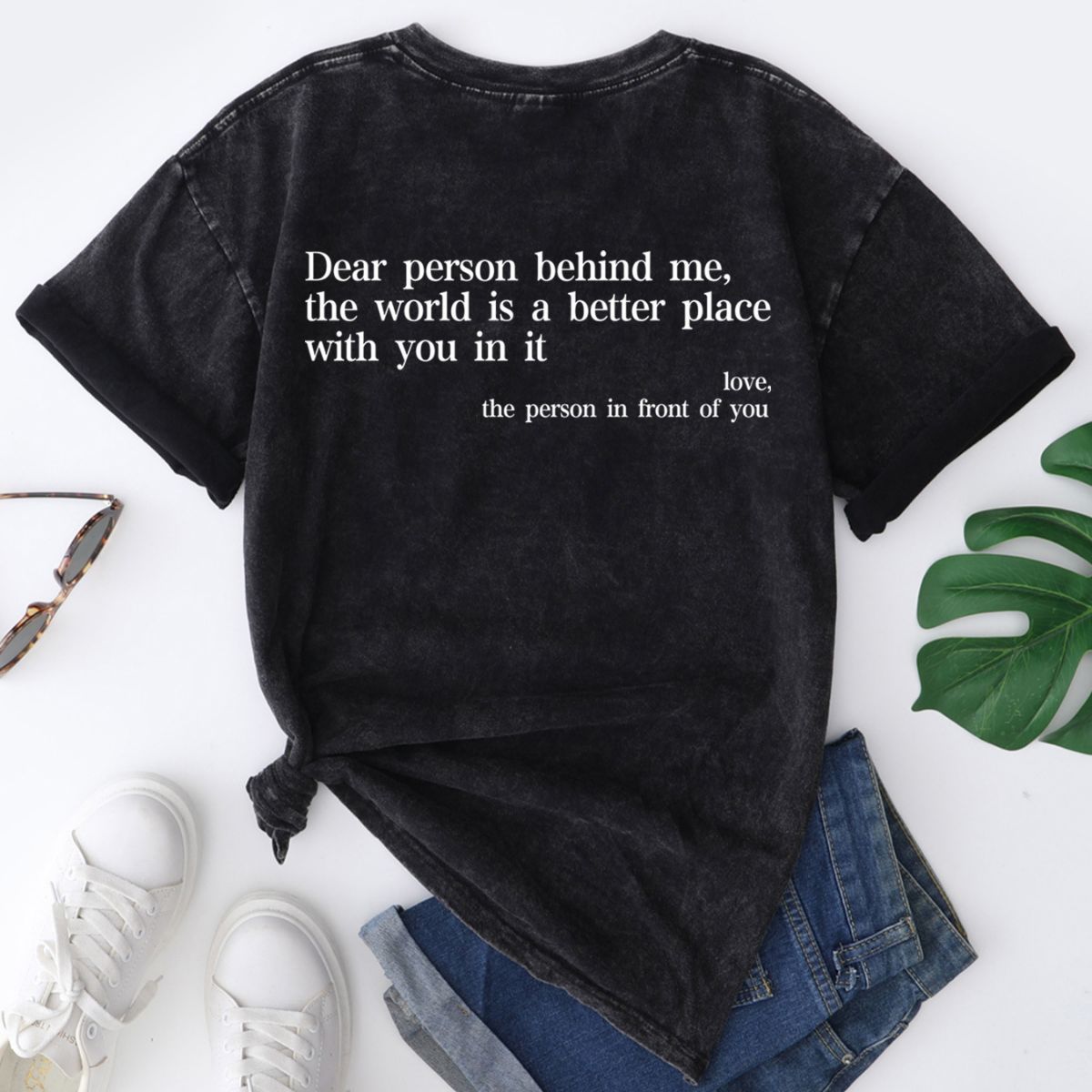 Letter printed pure cotton washed old