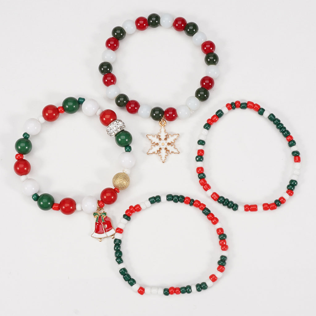 Christmas Bracelet Elastic Rope Bracelet Snowman Snowflake Christmas Tree Santa Deer Hat Pendant Bracelet Gift