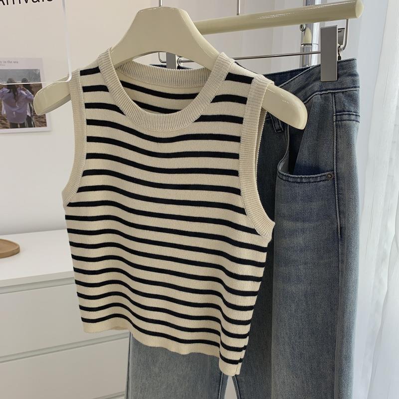 Retro Striped Ice-Silk Knitted Tank Top