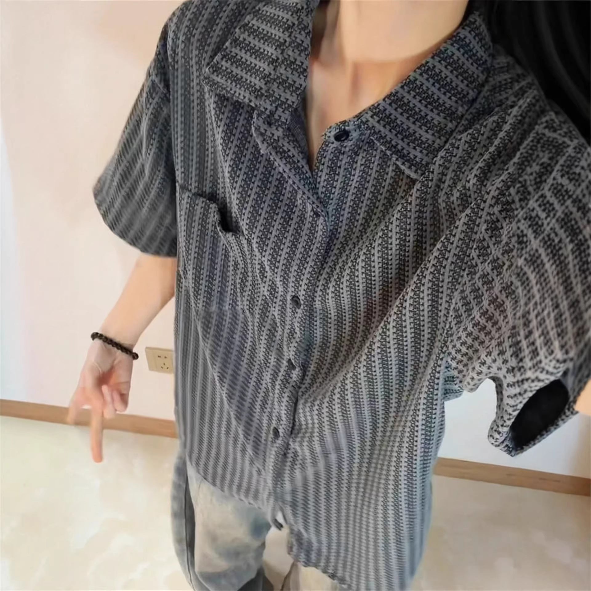 Pattern Old Money Style Short Sleeve Shirt for Men