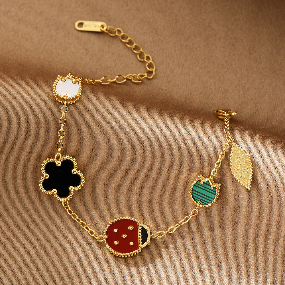 Romantic Cherry Blossom Seven Star Ladybug Bracelet Double sided Fritillaria Five Flower Bracelet