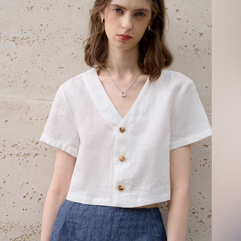 Relaxed Cropped Short Sleeve Blouse