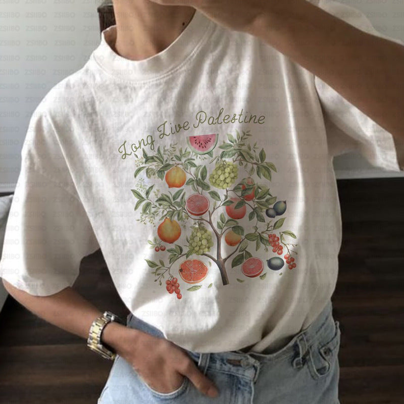 Fruit Letter Graphic Printed Casual T-Shirt