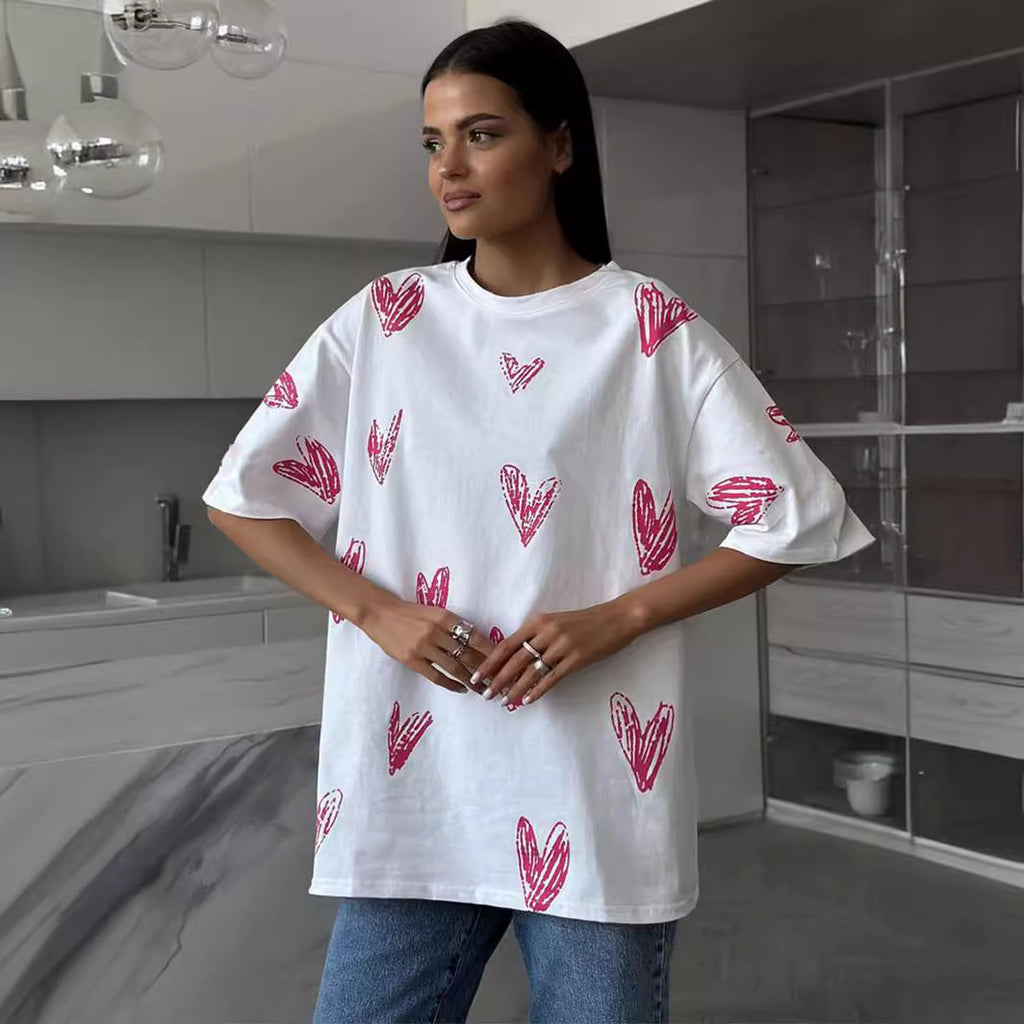Hand-Painted Heart Graphic Printed T-Shirt
