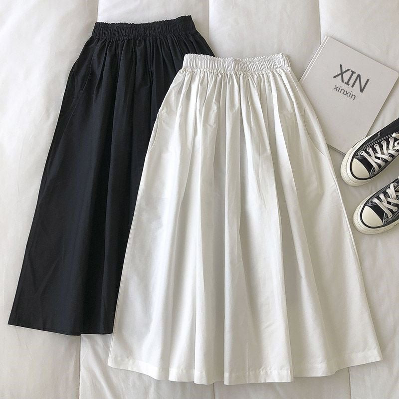 Elegant Slim Fit A-Line Skirt Pleated High Waist Midi Skirt