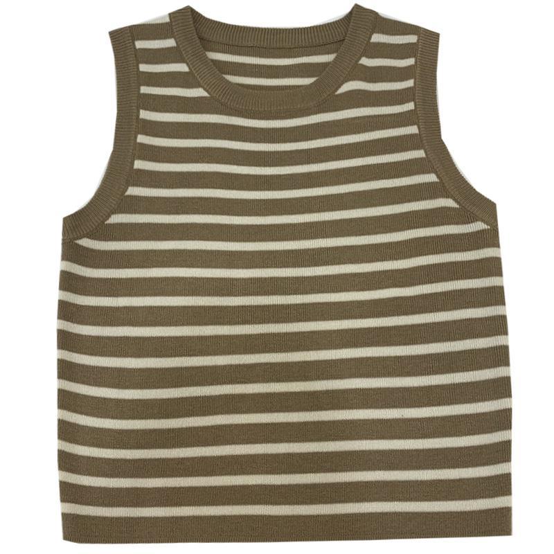 Retro Striped Ice-Silk Knitted Tank Top