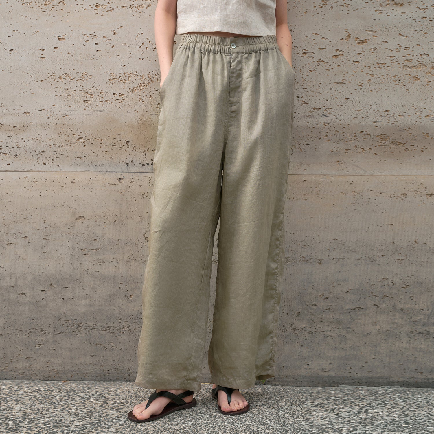 Pure Ramie Straight-Leg Drawstring Trousers