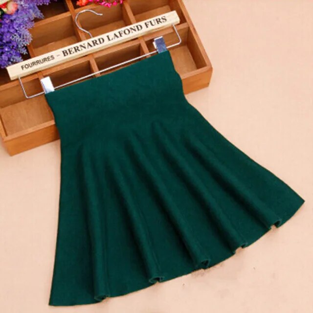Spring Autumn New Women Skirt Knitting Woolen Midi Skirt Ladies High Waist Casual Pleated Elastic Flared Skirts Womens