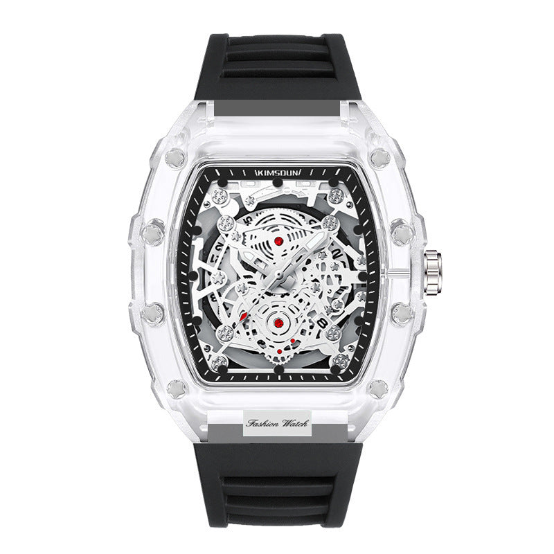 Waterproof Transparent Tonneau Quartz Watch for Men