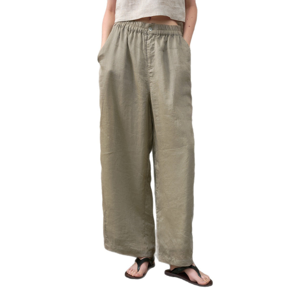 Pure Ramie Straight-Leg Drawstring Trousers