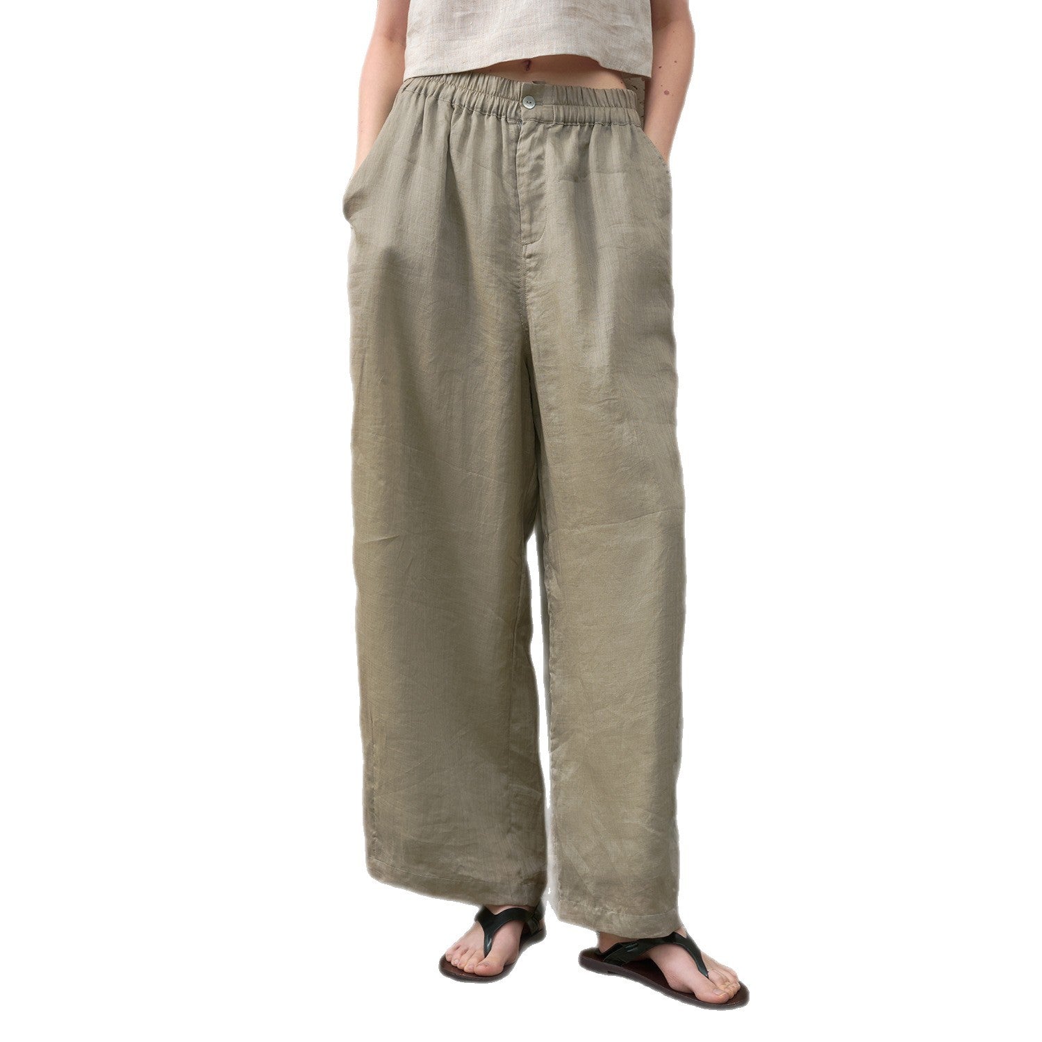 Pure Ramie Straight-Leg Drawstring Trousers
