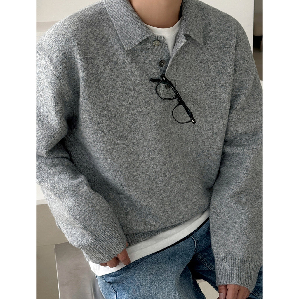 Old Money Style Turn-down Collar Pullover Sweater Men's Winter Warm Knitwear  Commuter Casual Top
