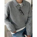 Old Money Style Turn-down Collar Pullover Sweater Men's Winter Warm Knitwear  Commuter Casual Top
