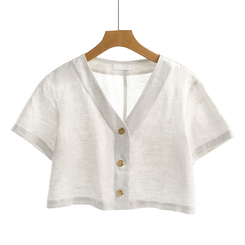 Relaxed Cropped Short Sleeve Blouse
