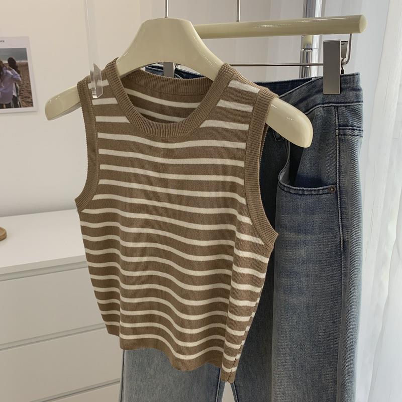 Retro Striped Ice-Silk Knitted Tank Top