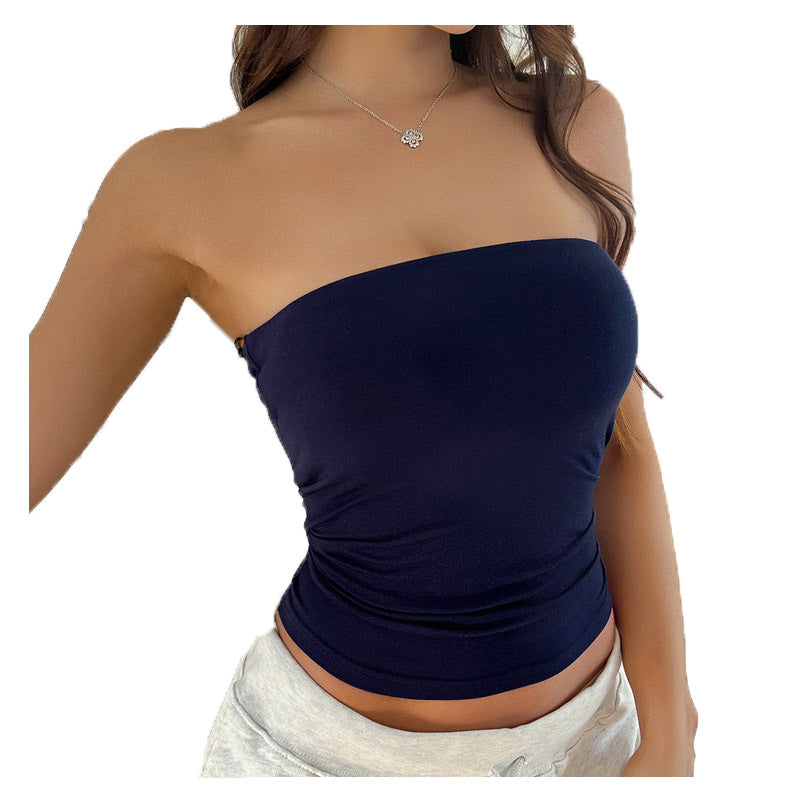 Sexy Solid Color Backless Knit Tube Top for Women