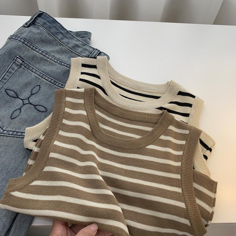 Retro Striped Ice-Silk Knitted Tank Top