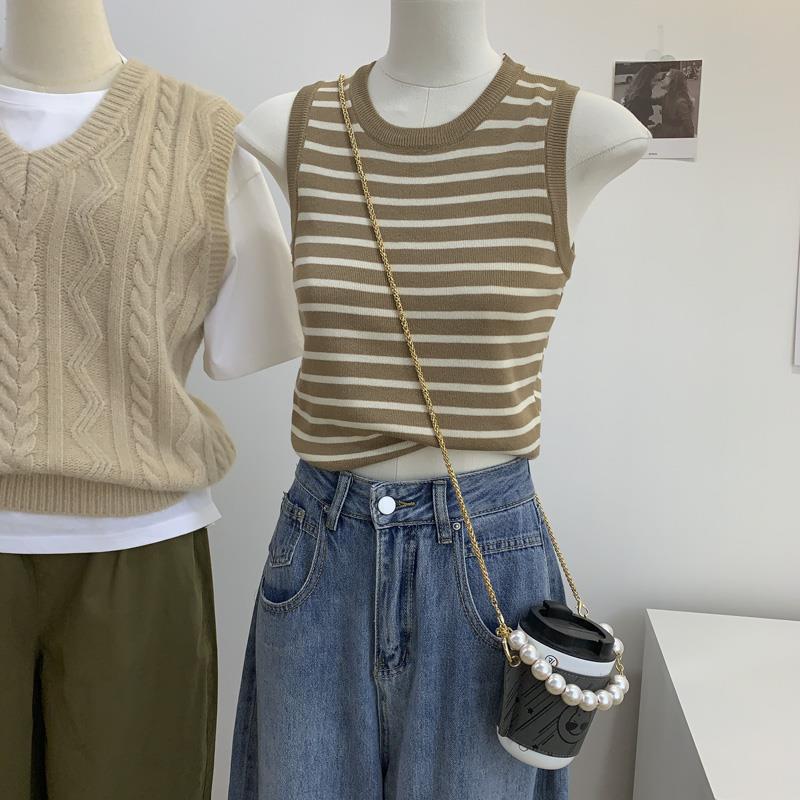 Retro Striped Ice-Silk Knitted Tank Top