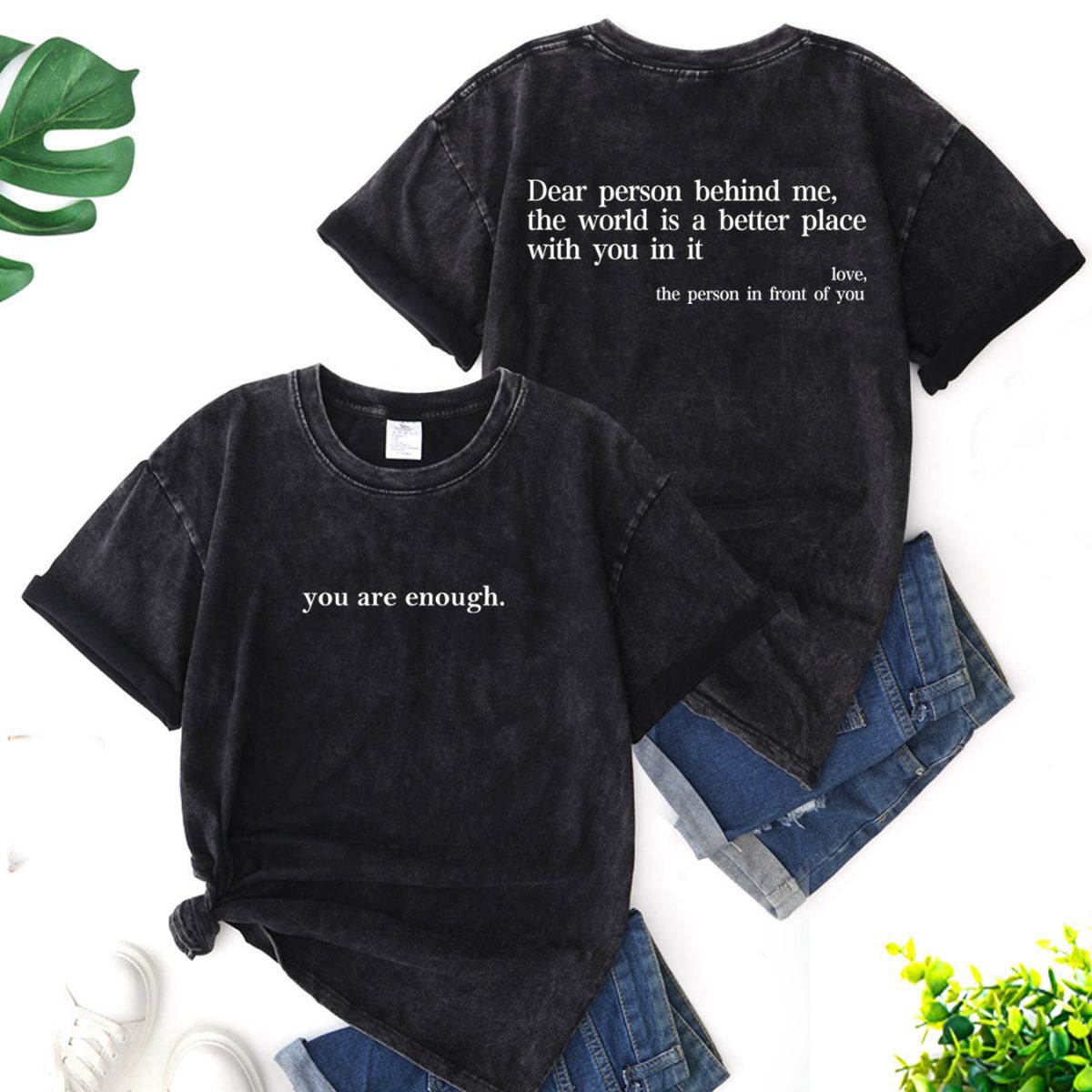 Letter printed pure cotton washed old