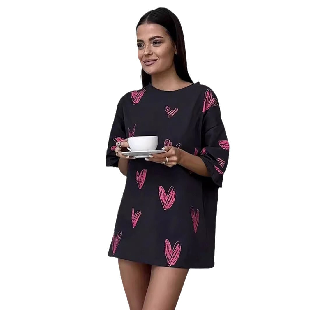 Hand-Painted Heart Graphic Printed T-Shirt