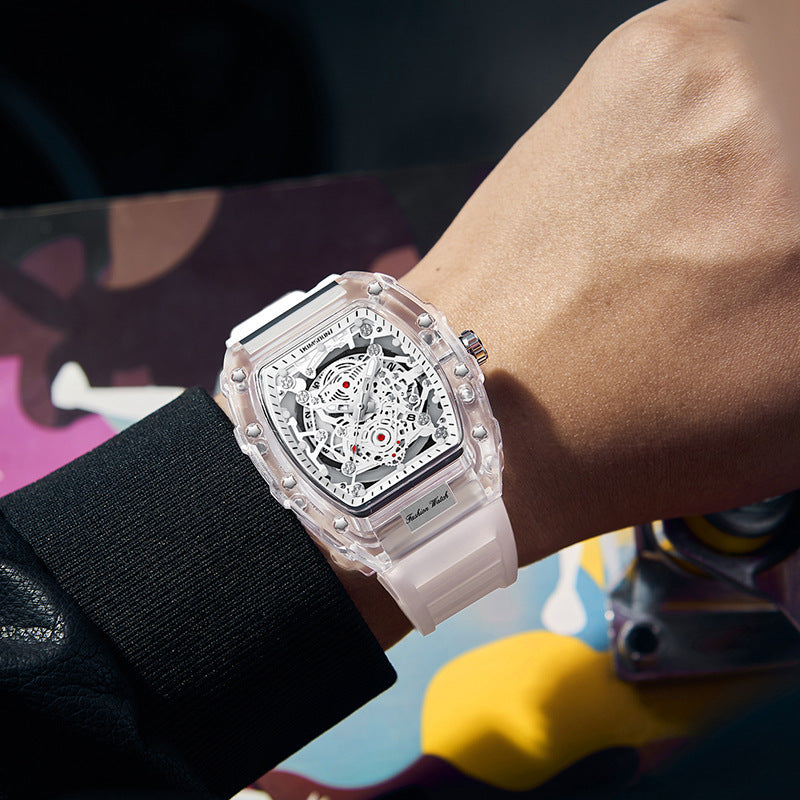 Waterproof Transparent Tonneau Quartz Watch for Men