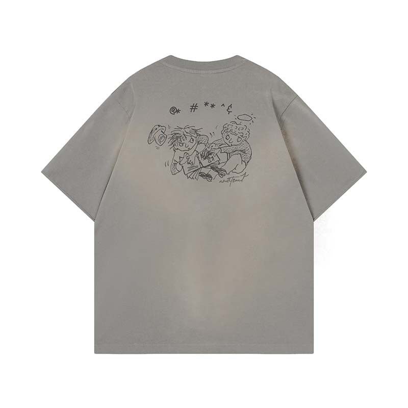 Character printing spray painting making old short sleeves