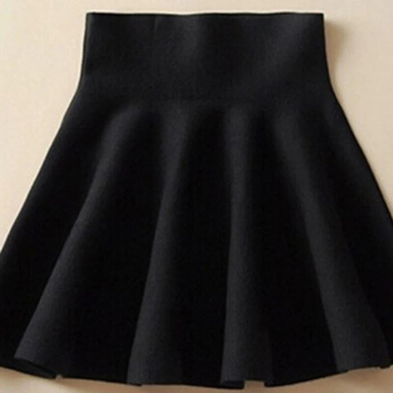 Spring Autumn New Women Skirt Knitting Woolen Midi Skirt Ladies High Waist Casual Pleated Elastic Flared Skirts Womens