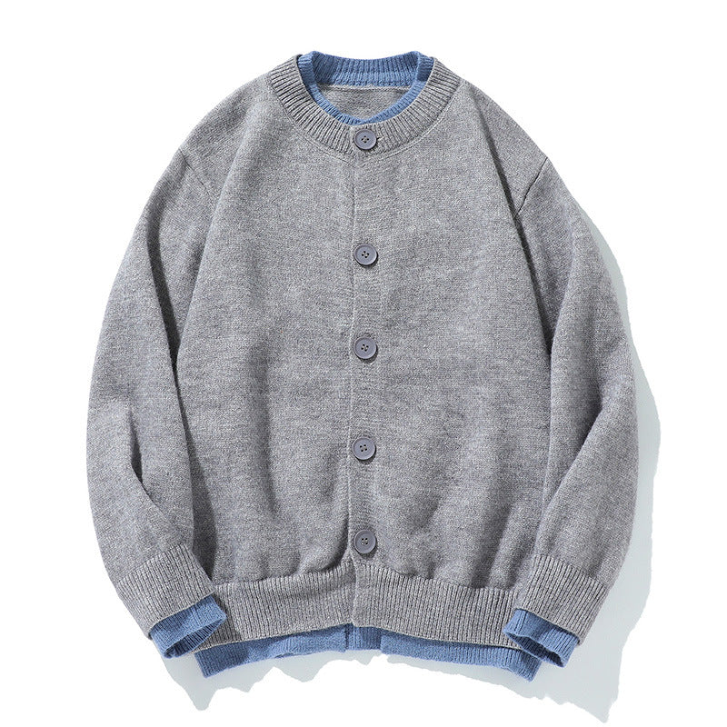 Color-block Knit Cardigan Unisex Loose Fit Retro Old Money Style Sweater