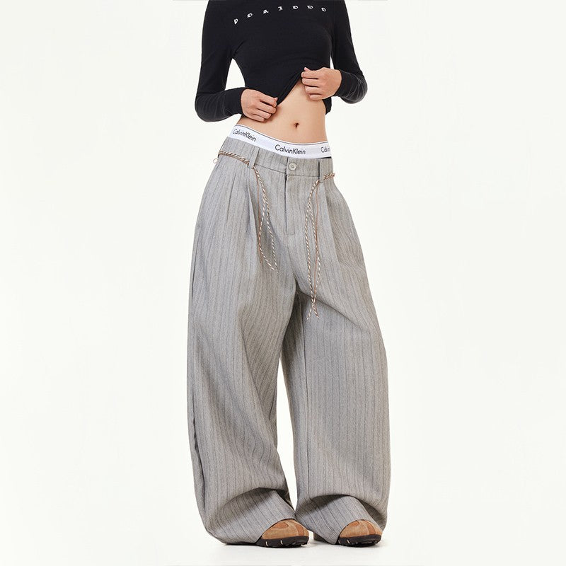 Vintage Relaxed Casual Pants Men Women Stripe Drape High-end Old Money Style Leisure Trousers Trendy