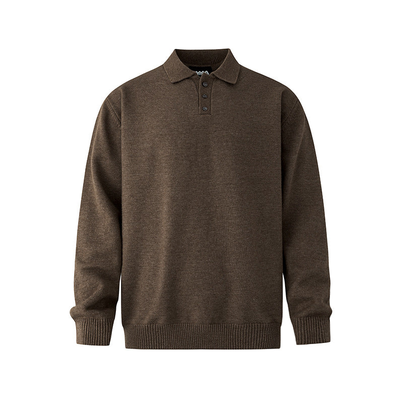 Old Money Style Turn-down Collar Pullover Sweater Men's Winter Warm Knitwear  Commuter Casual Top